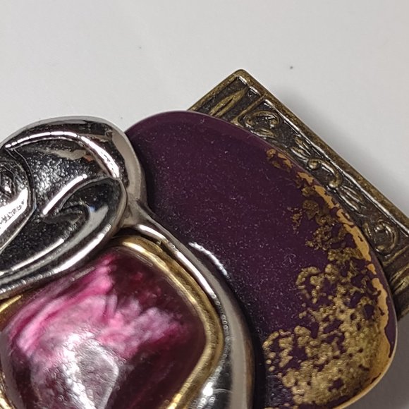 Pretty Silver Tone And Purple Heavy Metal Homemade Elephant Brooch - Picture 4 of 13